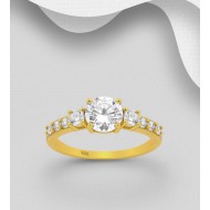 Bague argent 925 ornée de diamants simulés CZ, plaquée d'or jaune 1 micron 18 carats