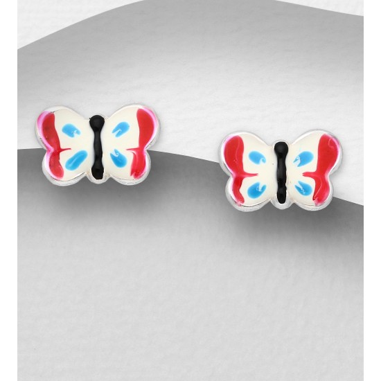 Boucles d'oreilles papillon en argent 925, émail C4