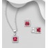 Ensemble boucles d'oreilles et pendentif en argent  925 avec halo carré, avec diamants simulés CZ rouge