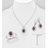 Ensemble boucles d'oreilles, bague, pendentif et collier en argent 925, ornés de diamants simulés CZ et de rhodolite 