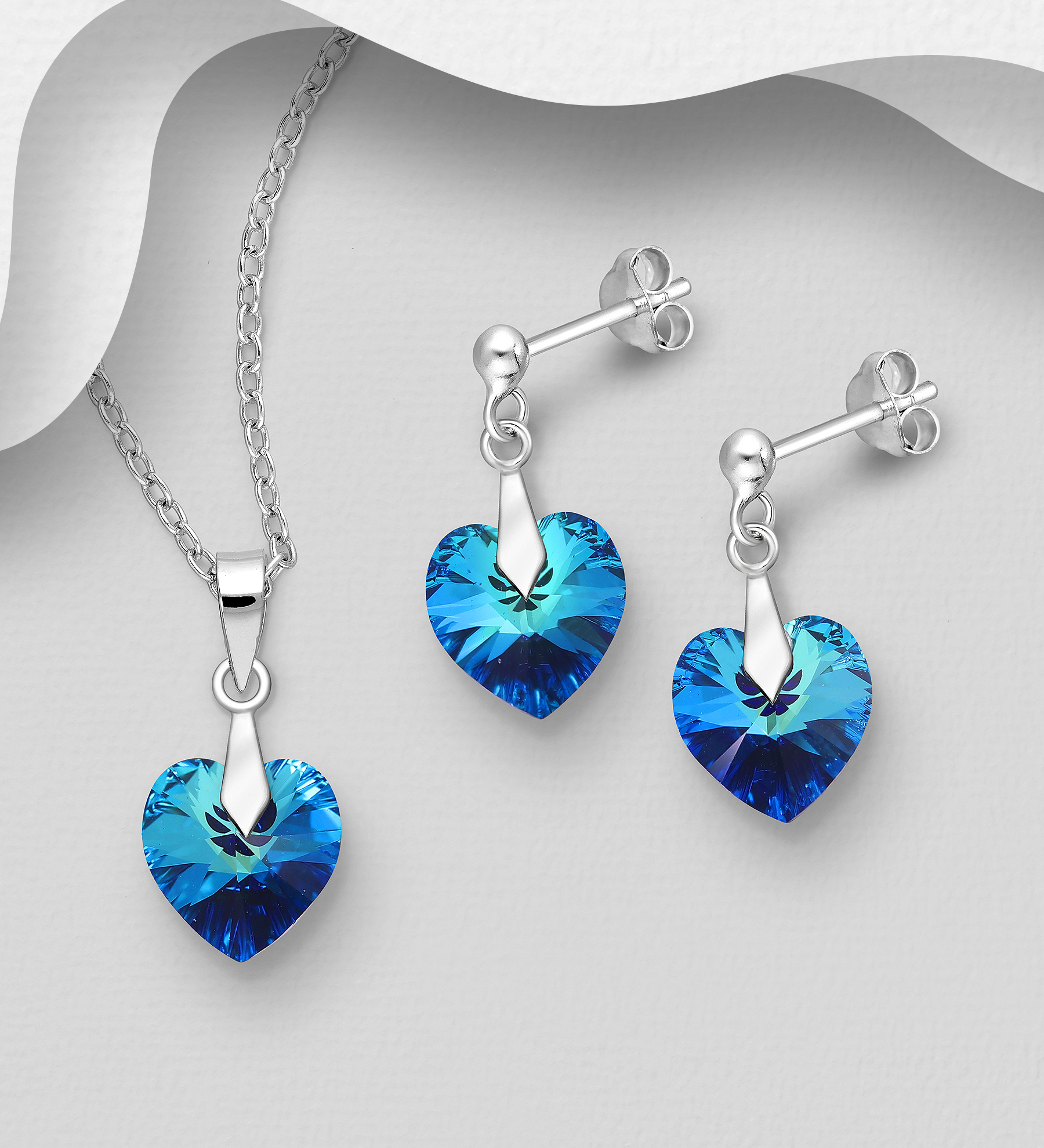 Boucles d'oreilles Chat orné de Cristal de Swarovski Rose et Argent 925 - Boucles  d'Oreilles - Blue Pearls